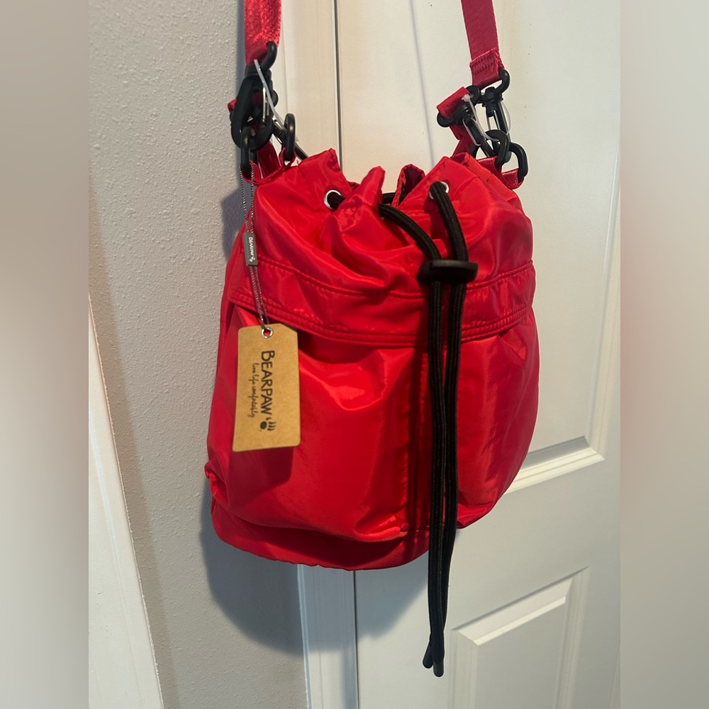 NWT: BearPaw Red Nylon Bucket Shoulder Bag. BRAND NEW WITH TAGS!! - Picture 4 of 5